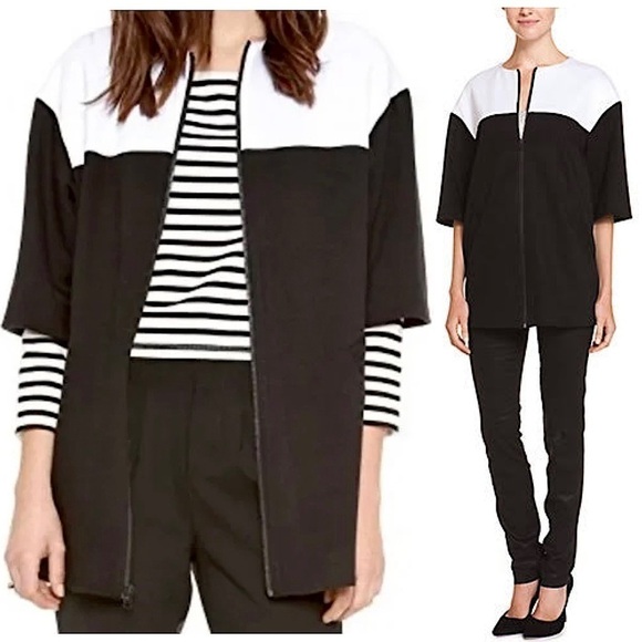 ALICE + OLIVIA 90s Boxy Oversized Colorblock Short Sleeve Full Zip Jacket S - Picture 1 of 8